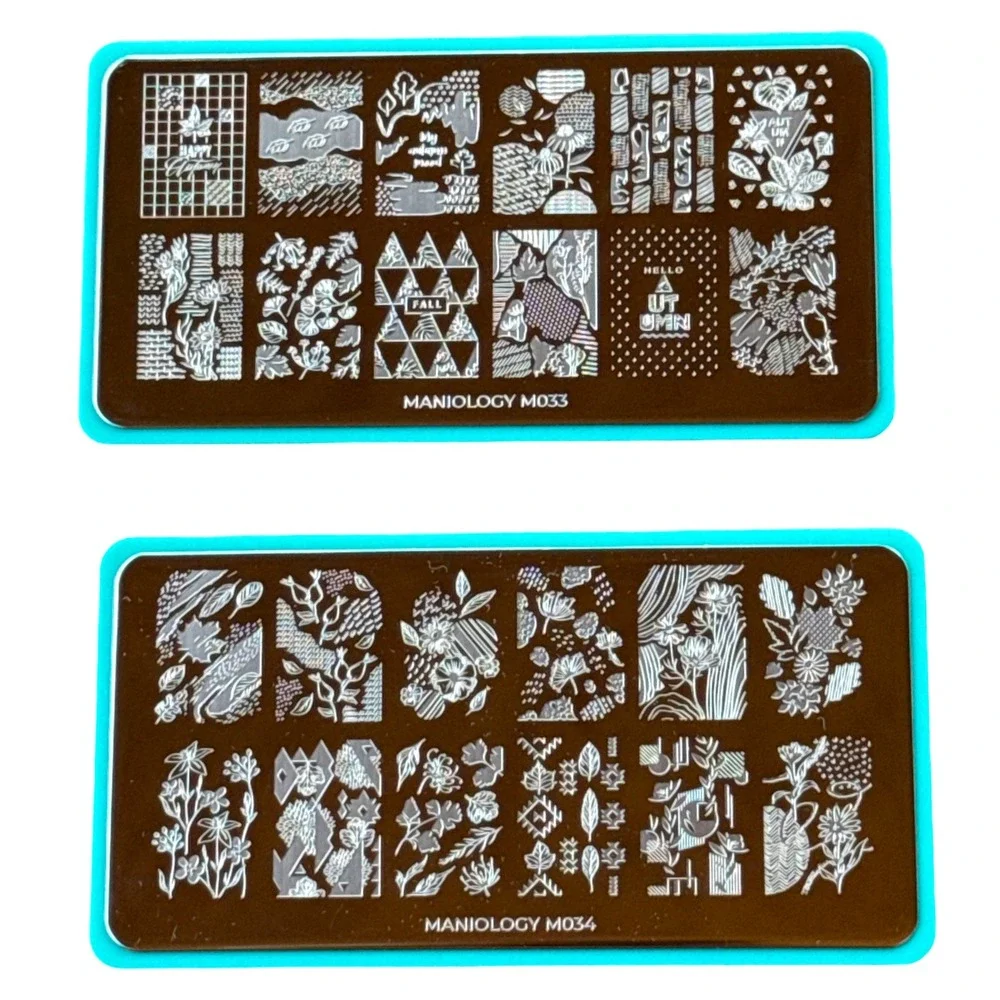 Maniology Nail Stamping Plates M033 M034 Autumn Fall Leaves Floral Botanical Set